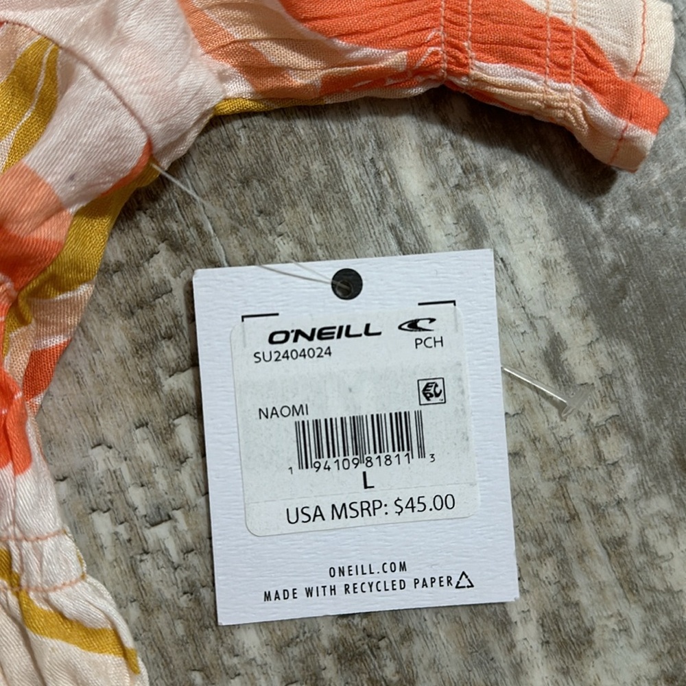 O'Neill Floral V-Neck Crop Top - Orange and White L - Picture 13 of 15
